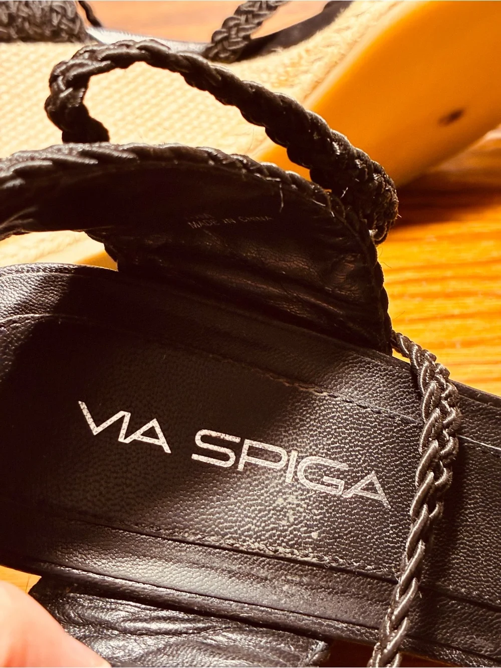 Via Spiga Braided Lace Up Espadrille Wedge Sandals Black Silver Size 10